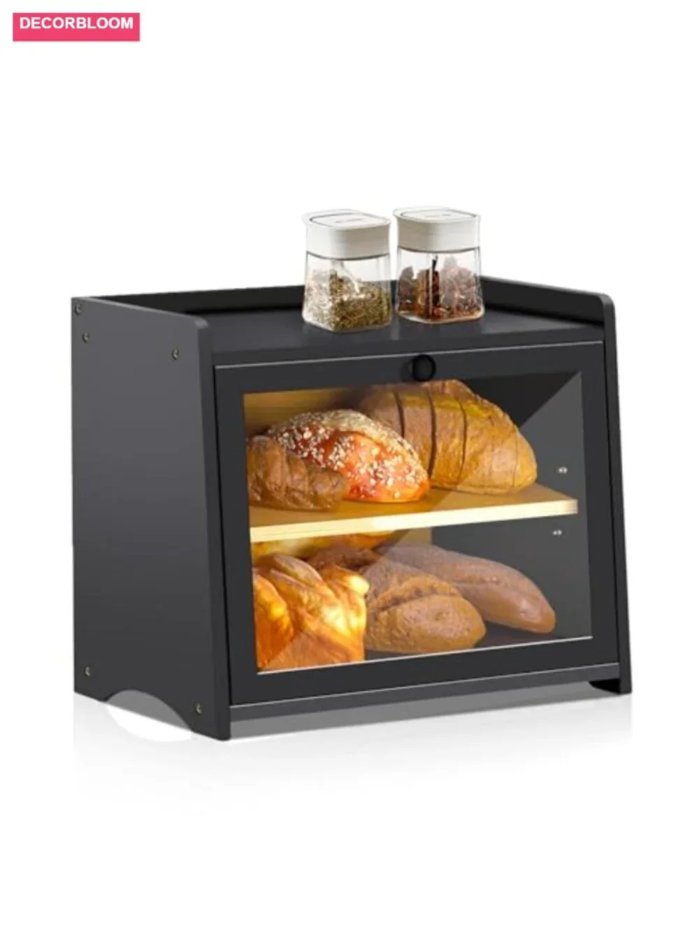 Large Bamboo Bread Box for Kitchen Countertop, 2 Layer Storage w/ Window